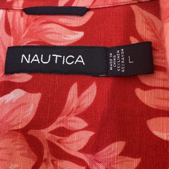 Tropical Linen Hawaiian Shirt Island Hibiscus Luau Print Pattern Nautica Large - Picture 8 of 16